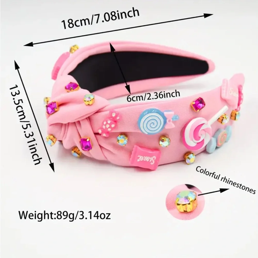 Pink Sweet Candy Embellished Rhinestone Knot Headband